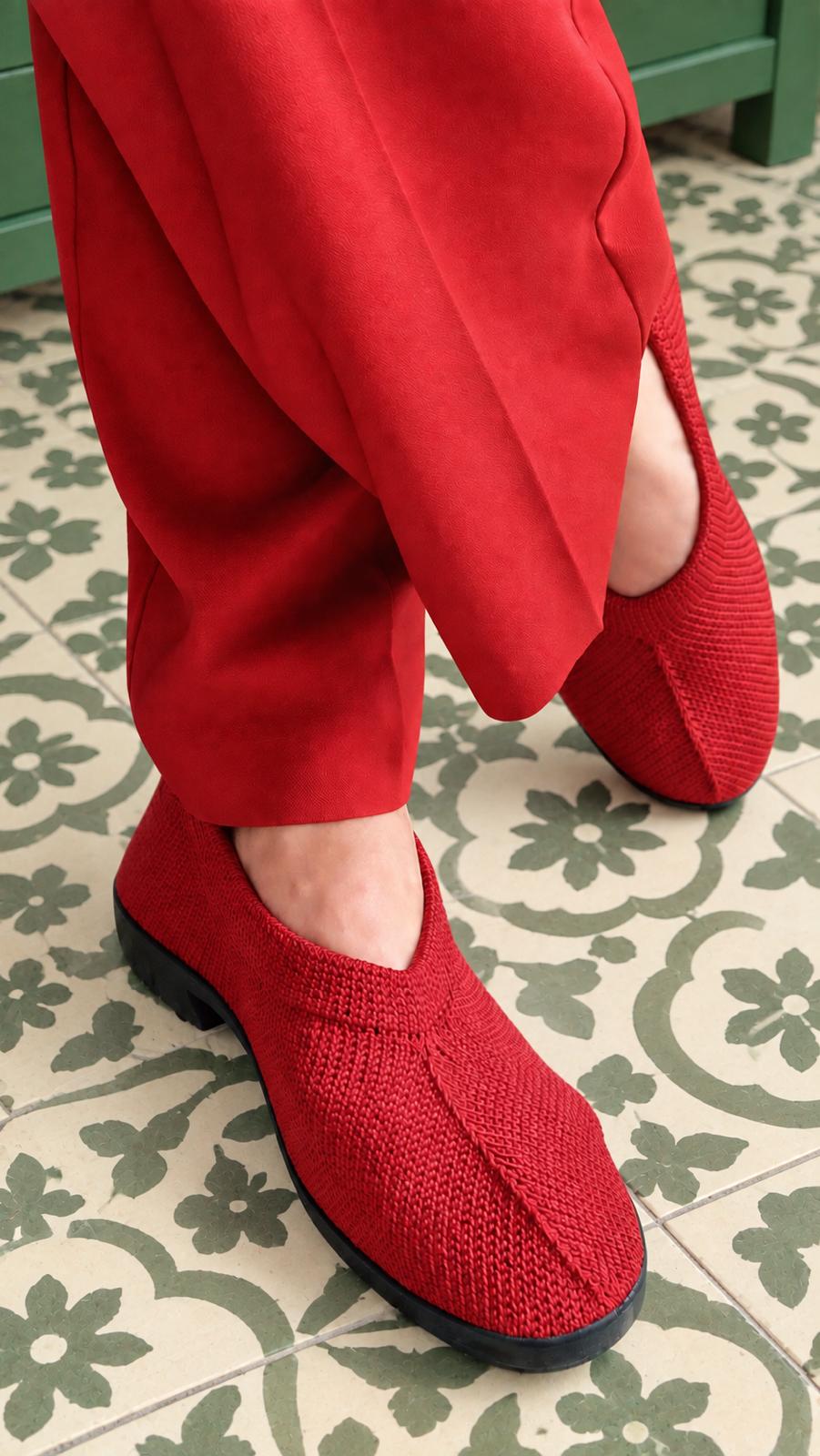 Gebreide Portugese Schoen | Rood Karmijn